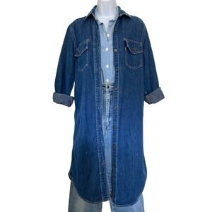 Vintage Levi’s 70s 80s Boho Cottage Western Utility Long Denim Shirt / Dress S